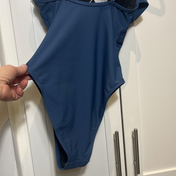 CUPSHE Dark Blue Ruffle Scoop Neck Tummy Control Slimming Swimsuit Cheeky Size S - Picture 10 of 12